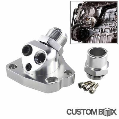 Skid Racing Honda K20 & K24 Car Engine Cooling Parts Swivel Neck Thermostat Housing Aluminum Billet Machined AN Fitting Hose Clamp Compatible with Both