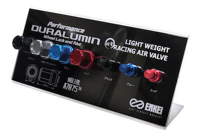 ENKEI PERFORMANCE DURALUMIN NUT & RACING AIR VALVE DISPLAY